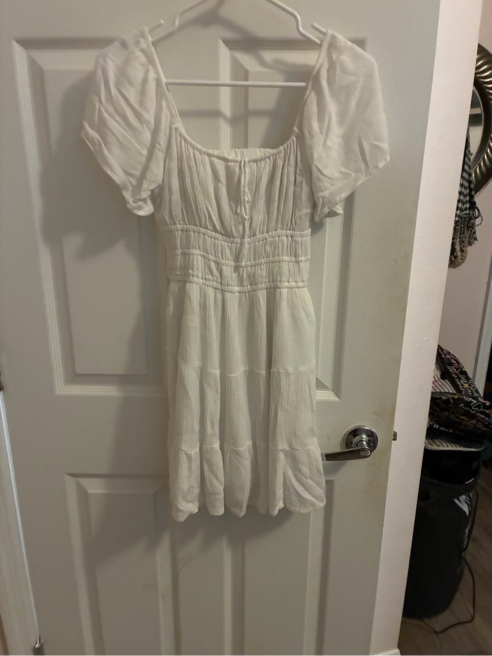 Hollister White Puff Sleeve Smocked Mini Dress